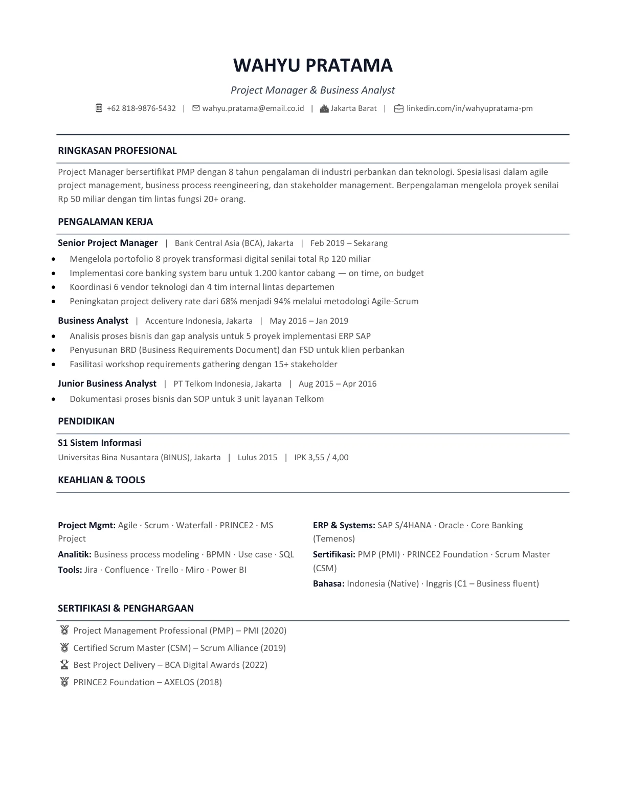 template cv ats indonesia profesional gratis