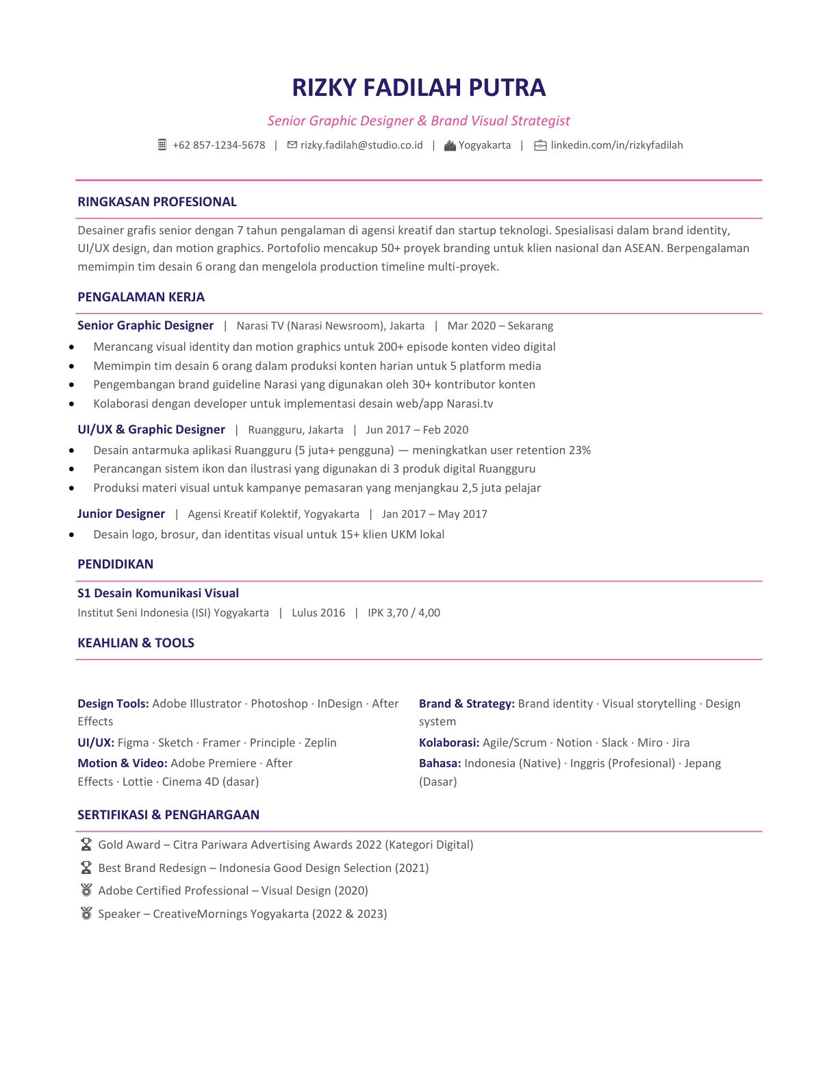 template cv desainer indonesia profesional gratis