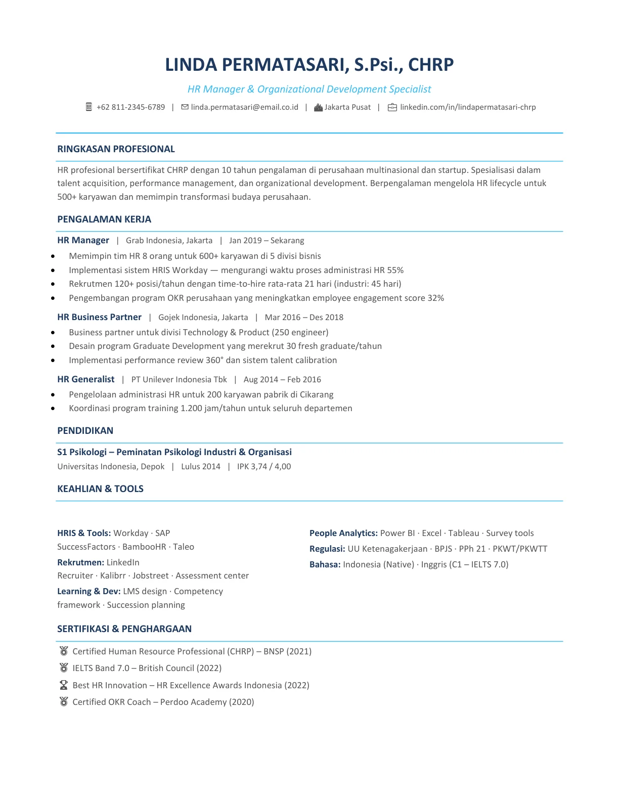 template cv hrd indonesia profesional gratis
